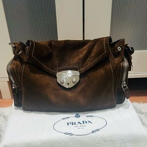 Vintage Prada Dark Brown Suede shoulder Bag